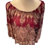 INC Wine Color Paisley Sheer Blouse Elastic 3/4 Sleeves & Low Elastic Waist M Photo 1
