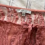 Iris  Lace Peplum Blouse Women’s L Dusty Rose Sheer Puff Sleeve Romantic Top Photo 12