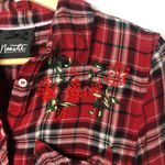 Nanette Lepore Red Floral Beaded Plaid Long Sleeve Button Down Flannel S Photo 4