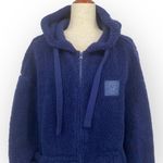 Ivory Ella  NWOT Navy Blue Zip Front Sherpa Hoodie Size Small Cozy Oversized Photo 2