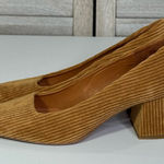 MIISTA LONDON Corduroy Chunky Heel Leather Pumps Tan Photo 0