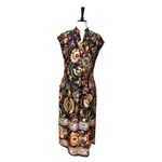 ZARA Midi Dress V Neck Button Top Pockets Tie Waist Black Floral Satin Size XS Photo 4
