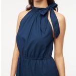 J.Crew Poplin Halter Neck Mini Dress Navy Cotton Bow Pockets Tiered US 10 NWT Photo 2