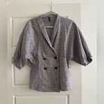 ZARA Gray Plaid Double-Breasted Short Sleeve Blazer with Black Tie Size Medium Photo 1