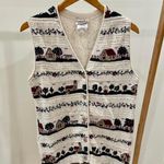 Vintage Speckled Floral Cottage House Tree Print Button Front Sweater Vest in Cream Tan Size L Photo 1