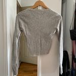 Brandy Melville Milena Grey Ribbed V-neck Cropped Sweater Photo 4