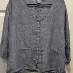 Sigrid Olsen  Womens‎ Blouse Blue 100% Linen Button Up Half Sleeve Size Large Photo 0