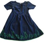 Eshakti Custom Made Midi Dress Embroidered Cats Navy Drop Waist Cotton Poplin 2X Photo 1