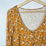 American Eagle  AEO Soft & Sexy Slub Golden Yellow Floral Button Down Long Sleeve Photo 4