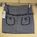 ZARA NWT  Women's Blue Tweed Mini Skirt Size Large Gem Applique‎ Fringe Pockets Photo 0