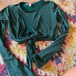 Urban Outfitters 🌻HP🌻NWOT  green Elle keyhole wrap crop top flare sleeves S Photo 9