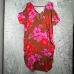 CAbi Tahitian Cover Up Floral Print Cold Shoulder Brown Pink Red Bohemian XS/S Photo 3
