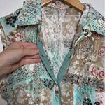 Women Size S Shirt Snap Button Up Crinkle Tank Floral Coquette Feminine Y2K Lace Blue Size M Photo 2
