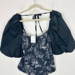 Free People  Prarie Rose Puff Sleeve Bodysuit Black Coquette Romantic Large NWT Photo 6