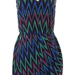 Amanda Uprichard Silk Chevron Mini Dress Sleeveless Blue Size S Resort Cocktail Photo 0