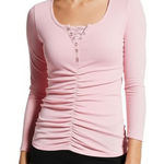 Henley Shirt Womens Size XL Light Pink Ribbed Knit Lace Trim Casual Chic Soft Photo 0