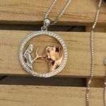 Elephant & Girl Sterling Rose Gold CZ Necklace Silver Photo 0