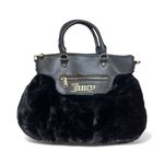 Juicy Couture  Black Faux Fur Satchel Handbag Gold Logo Detachable Strap Fluffy Photo 0