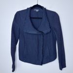 Vince Frayed Edge Moto Jacket Women's Medium Navy Full Zip Cotton Textured Photo 1