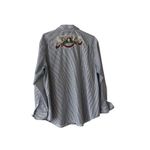 Quacker Factory Women Holiday Striped Shirt Santa Snowman Christmas Size XL Blue Photo 1