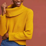 Anthropologie  MOTH Ribbed Turtleneck High-Lo Hem Sweater Slit Sides Pullover Photo 1