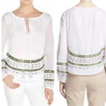 Tory Burch Madeline Sequin Peasant Blouse 100% Cotton Size 6 Photo 1