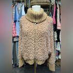 Love Tree  Camel High Neck Full Zip Faux Fur Sweater. Photo 3