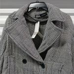ZARA Women's Cropped Jacket Size XS Black Houndstooth Plaid Oversized Coat Retro Photo 4