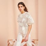 Ulla Johnson Grace Top Pearl White Eyelet Floral Applique Puff Sleeve Size 6 Photo 9