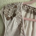 J.Crew  Pale‎ Pink Brown Embroidered Cotton Poplin Boho Top Tie Front MEDIUM Photo 12