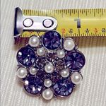 1 in. Silver Tone Flower Brooch with Faux Pearls, Diamonds and Lilac Crystals Photo 3
