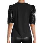 Elie Tahari Sequin Puff Sleeve T-Shirt Blouse Black Sz L Photo 1