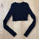 White Fox Boutique White Fox Top Long Sleeve Ribbed Round Neck Size M Black Photo 0