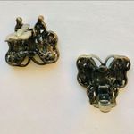 Vintage 1960s Rhinestone Butterfly Clip On Earrings Black Enamel Pastel Yellow Photo 4