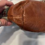 The Sak Brown & Green Shoulder Bag beaded details & scarf wrapped handle EUC Photo 9