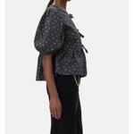 Ganni Floral Puff Sleeve Peplum Tie Neck Blouse Dark Floral Size 32 Photo 1