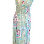 La Plage Tiered Ruffle Maxi Dress Block Print 100% Cotton Pockets Small Photo 0