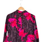 Nine West  Brown Hot Pink Print Blouse size Medium High Neck Long Sleeves NWT Photo 7