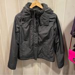 Hollister Cute  charcoal gray peach fleece lined all weather jacket w/hood crop Photo 13