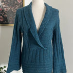 margaret o'leary  Merino Wool Superkid Teal Speckled Shawl Pullover Bell Sleeve Photo 0
