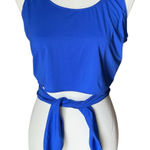 Fabletics Women's M Blue Wrap Tie Cropped Shirt Tank Athletic Demi Lovato Photo 0