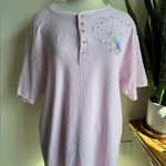 Disney Vintage  Tinker Bell Waffle‎ Knit Henley Pink Tee L Photo 0