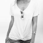 Venus white short sleeve t-shirt long twist front chest pocket women's tunic tee Photo 1