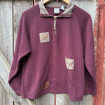 Onque Casuals Autumn Fall Thanksgiving Leaves Embroidered Quarter Zip Sweater Tan Size M Photo 0