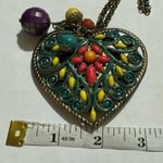 Womens Y2K‎ Vintage Chunky 3" Silver Tone Beaded Heart Chain Opera Rope Necklace Blue Photo 4