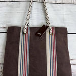 The Sak Denim Striped Canvas Organizer Shoulder Strap Tote Brown Women's Purse Photo 0