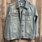 Denim & Co Embroidered Button Front Jean Jacket Blue Size L Photo 0