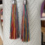 NEW! BOHO Silver & Rainbow Fringe Tassel Earrings Red Photo 4