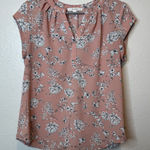 Fun 2 Fun Dusty Powder Pink Floral Cap Sleeve Blouse Size Small Photo 0
