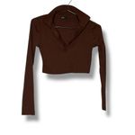 ZARA  v-neck ribbed crop brown long sleeve top M a-26 Photo 0
